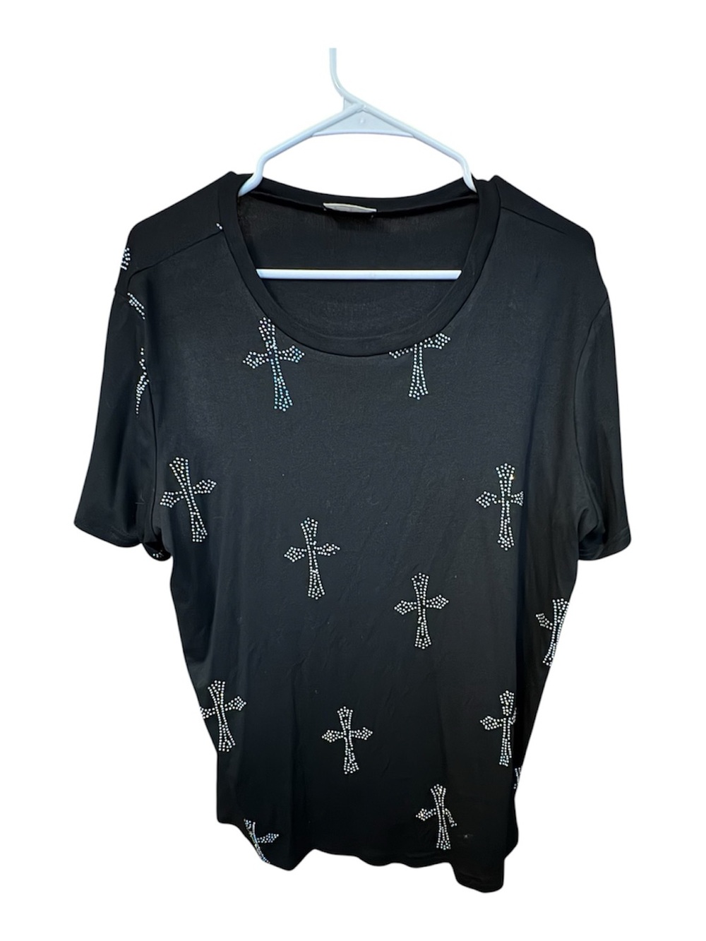 Free Kisses Black Short Sleeve Top with Rhinestone Crosses